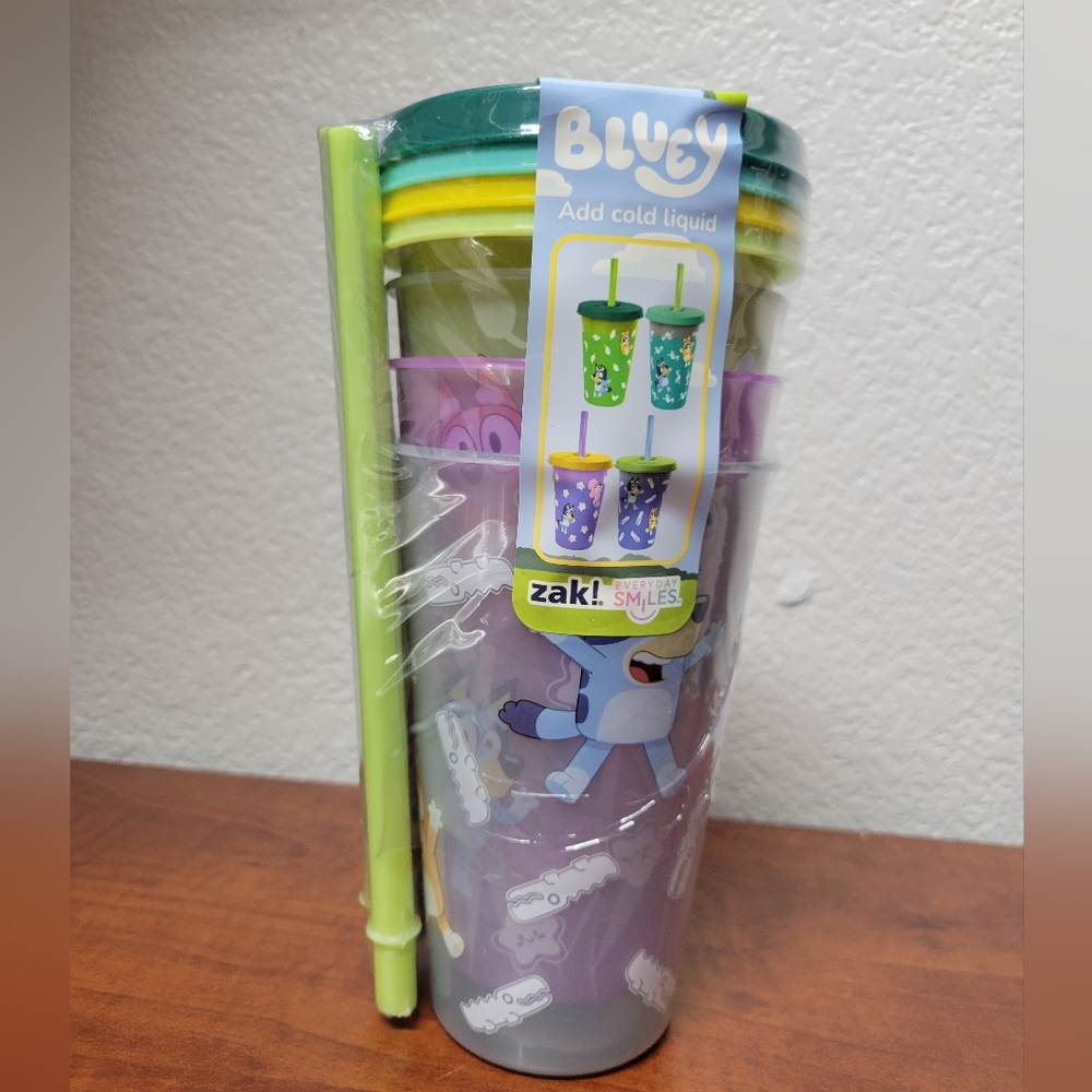 Bluey Zak! Designs Kids 4 Pack Tumblers with Straws Nwt